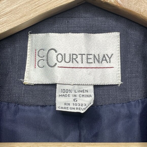 Vtg Courtenay Womens Navy Blue Linen Blazer Size 6 Single-Button Lightweight - Picture 2 of 6